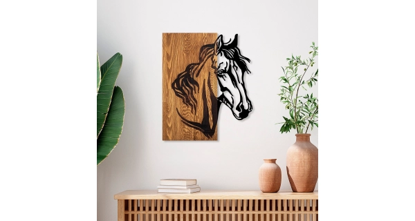 Dekorativní dřevěný doplněk na zeď - KŮŇ, 48 x 57 cm 